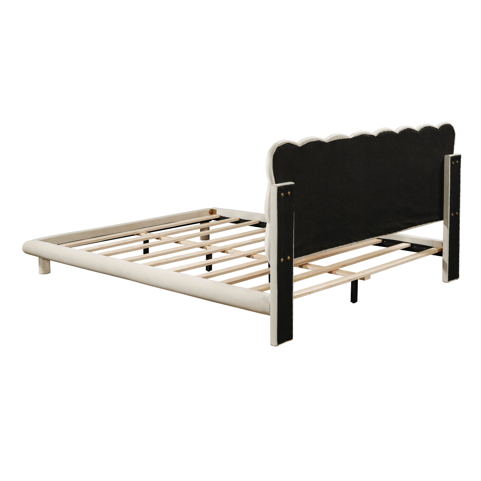 Queen Size Velvet Platform Bed with LED Frame, Thick & Soft Fabric and Button-tufted Design Headboard, Beige - Atlantic Fine Furniture Melbourne FL