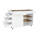 Multi-Functional Storage Island Movable Storage Cabinet Island Vanity Dresser With 3 Side Storage Drawer, A Reversible Top Storage Space And 2 Glass Display Shelves - White