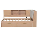 L-Shaped Daybed Corner Bed Under Bed Drawers With Storage Bookcase And Upholstered Headboard And USB Charging Ports
