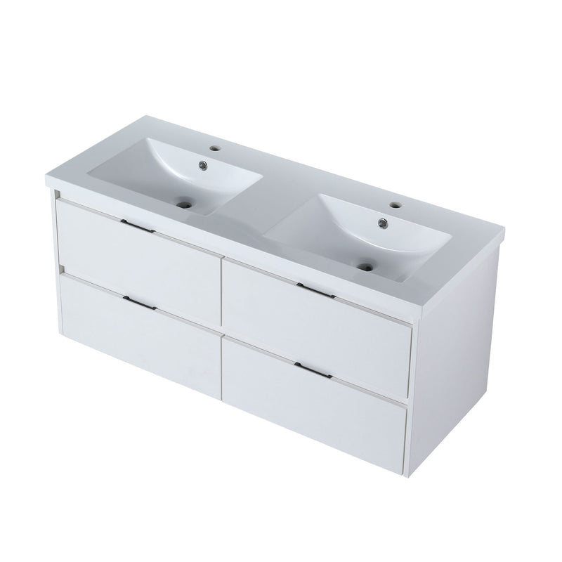 Modern Floating Bathroom Vanity With Dual Resin Sink, Soft Close Drawers