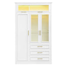 3 Door Wardrobe Armoire With LED Lighting And 3 Drawers - White
