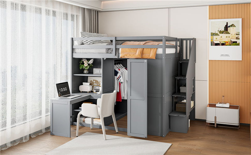 Loft Bed With Wardrobe, Desk And Shelves