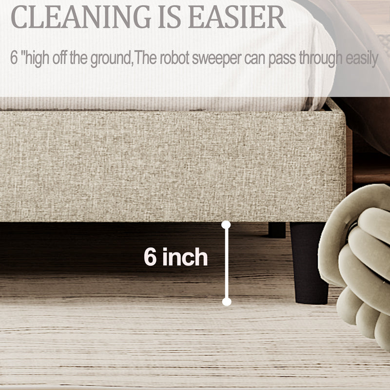 King size Panel Bed Frame with Adjustable Button-Tufted Headboard for Bedroom/Linen Upholstered/Wood Slat Support/Easy Assembly,Linen Beige