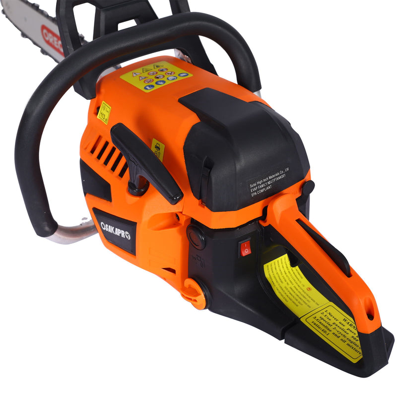 58Cc Gasoline Chainsaw 20" Bar For Wood Cutting With Oregon Chain And Bar - Orange