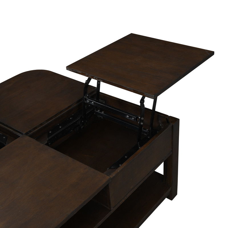 Flora - MDF Lift Top Coffee Table With Shelves - Dark Brown