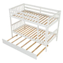 Twin Over Twin Bunk Beds with Trundle, Solid Wood Trundle Bed Frame with Safety Rail and Ladder, Kids/Teens Bedroom, Guest Room Furniture, Can Be converted into 2 Beds, White (Old Sku:W504S00028)