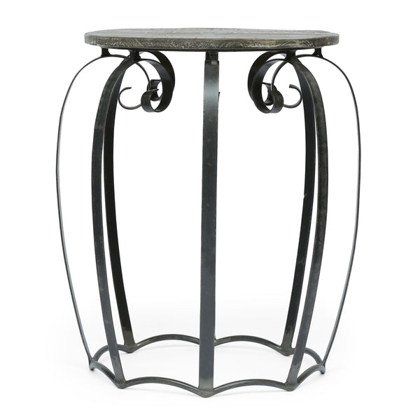 Modern Industrial End Table With Mango Wood Top And Iron Frame - Gray