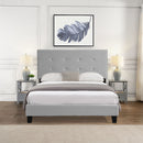 Full Size Upholstered Platform Bed Frame With Tufted Headboard, Strong Wood Slat Support - Gray