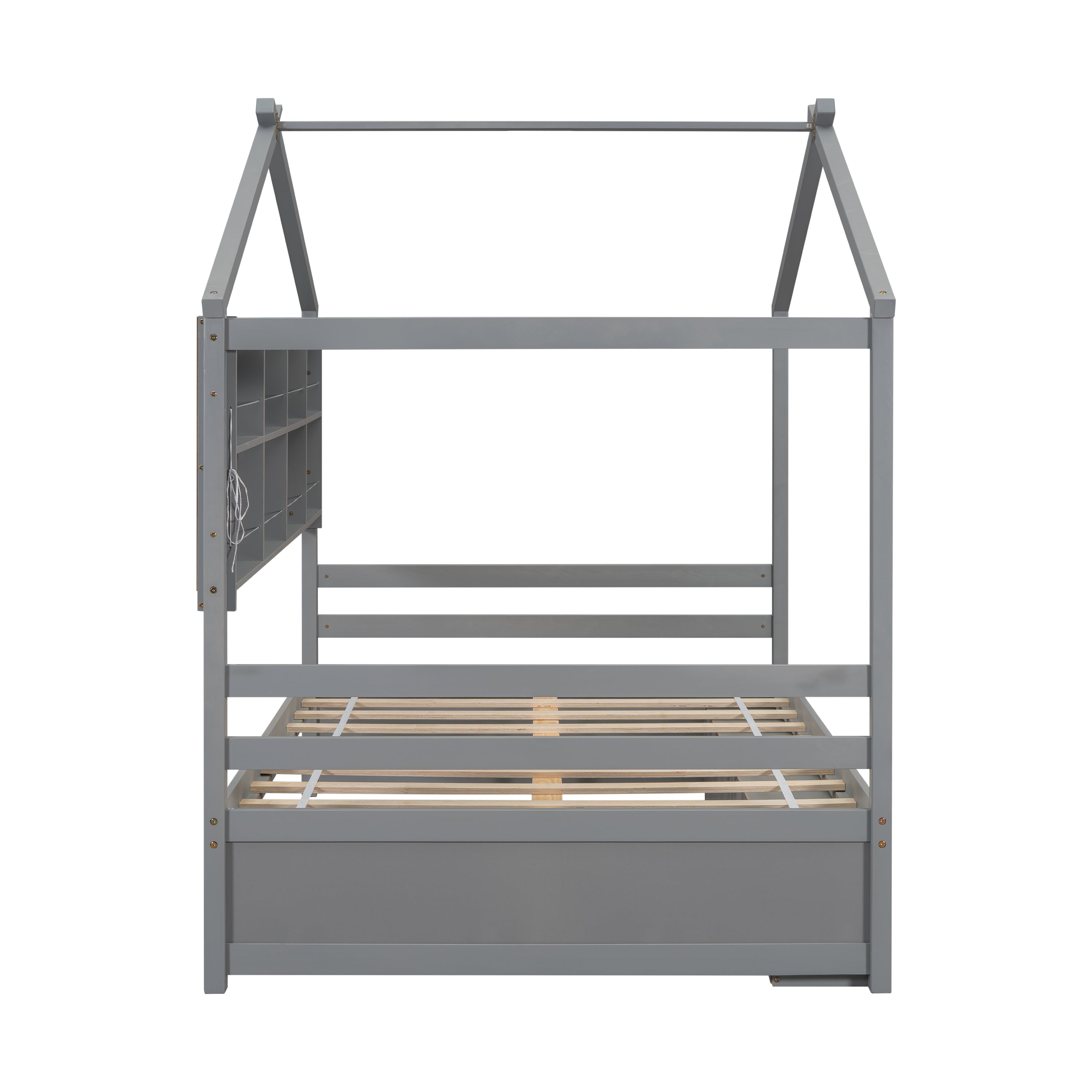 Full House Bed with Roof Frame, Bedside-shelves, Under Bed Storage Unit,Grey - Atlantic Fine Furniture Melbourne FL