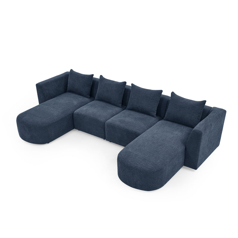 U Shape Sectional Sofa including Two Single Seats and Two Chaises, Modular Sofa, DIY Combination, Loop Yarn Fabric, Navy