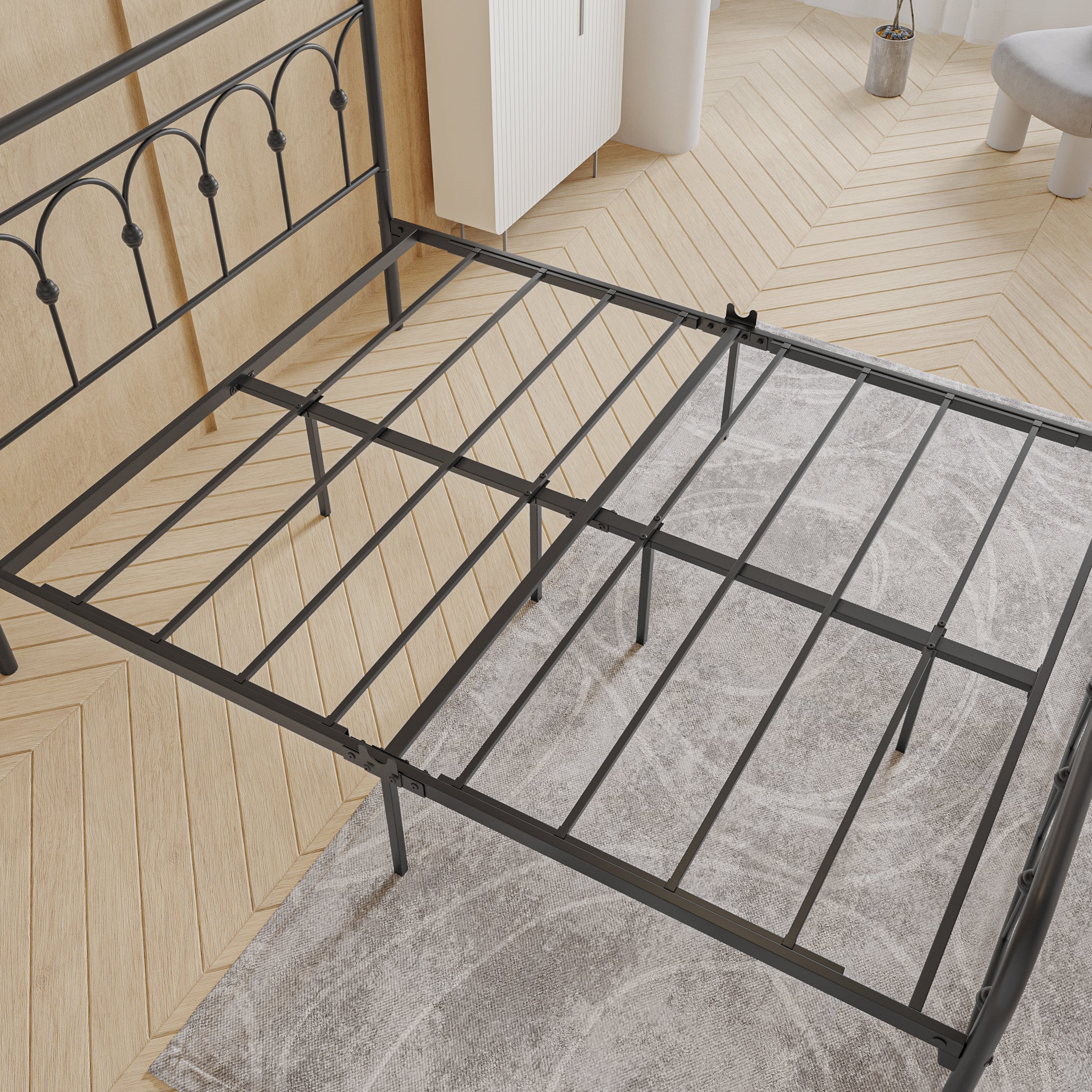 Queen Metal Bed Frame with Headboard and Footboard Platform Queen Size No Box Spring Needed 12.4" Under Bed Storage, Queen Size Black - Atlantic Fine Furniture Melbourne FL