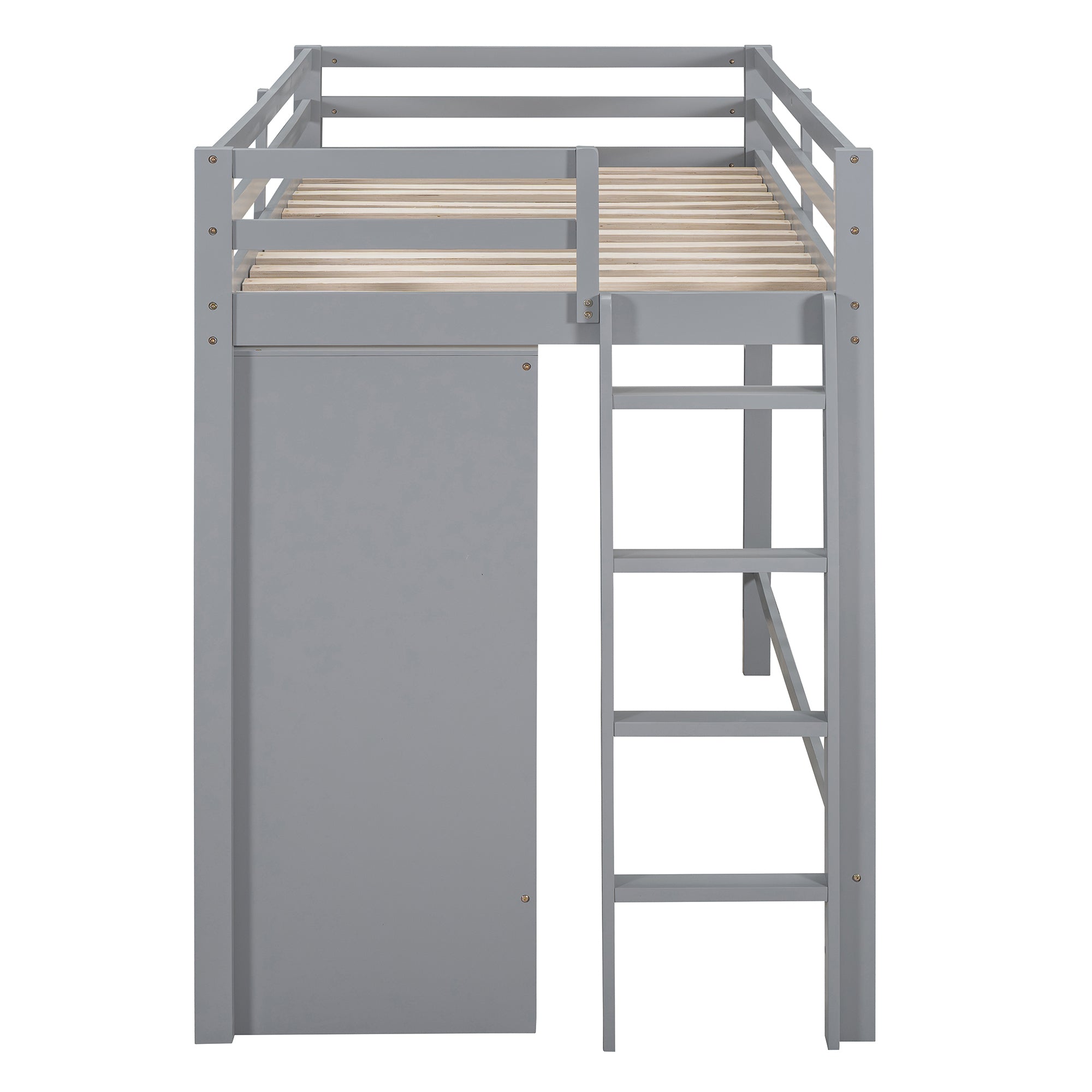 Twin size Loft Bed with Drawer, Two Wardrobes and Mirror, Gray - Atlantic Fine Furniture Melbourne FL