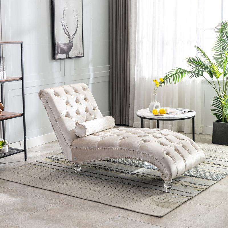Velvet Chaise Lounge Indoor, Button Tufted Upholstered Chaise Lounge Chair With Pillow