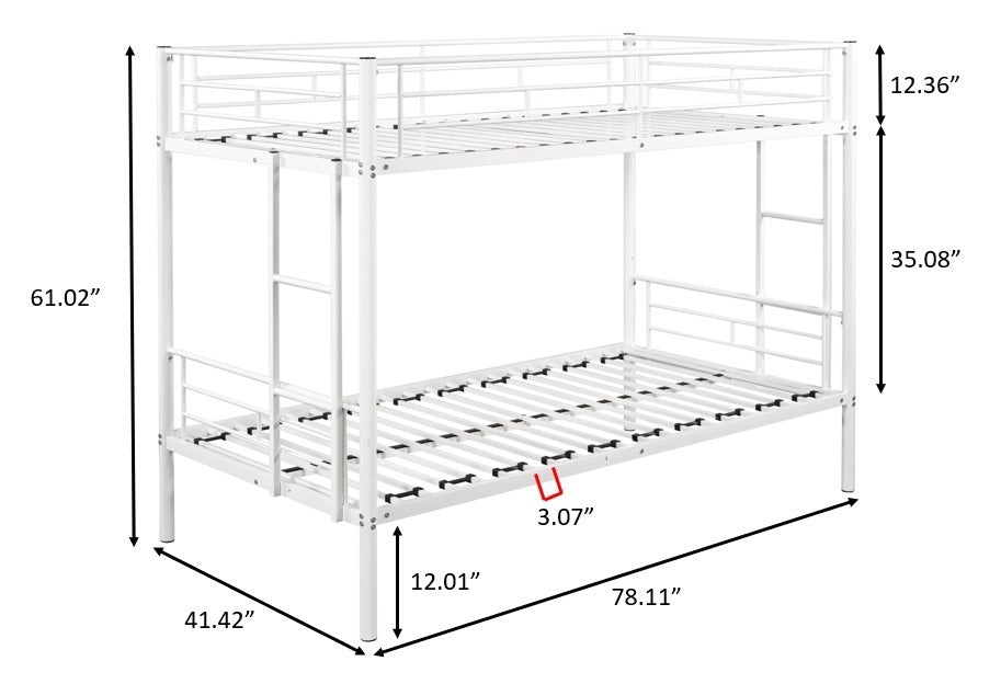 Metal Twin over Twin Bunk Bed/ Heavy-duty Sturdy Metal/ Noise Reduced Design/ Safety Guardrail/ 2 Side Ladders/ CPC Certified/ No Box Spring Needed