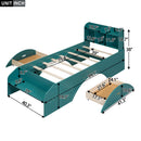 Wood Twin Size Platform Bed with 2 Drawers, Storage  Headboard and Footboard, Dark Green