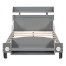 Twin Size Car-Shaped Platform Bed,Twin Bed with Storage Shelf for Bedroom,Gray