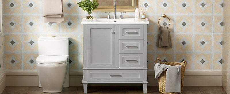 Bathroom Vanity, Modern Bathroom Cabinet With Sink Combo Set, Bathroom Storage Cabinet With A Soft Closing Door And 3 Drawers, Solid Wood Frame