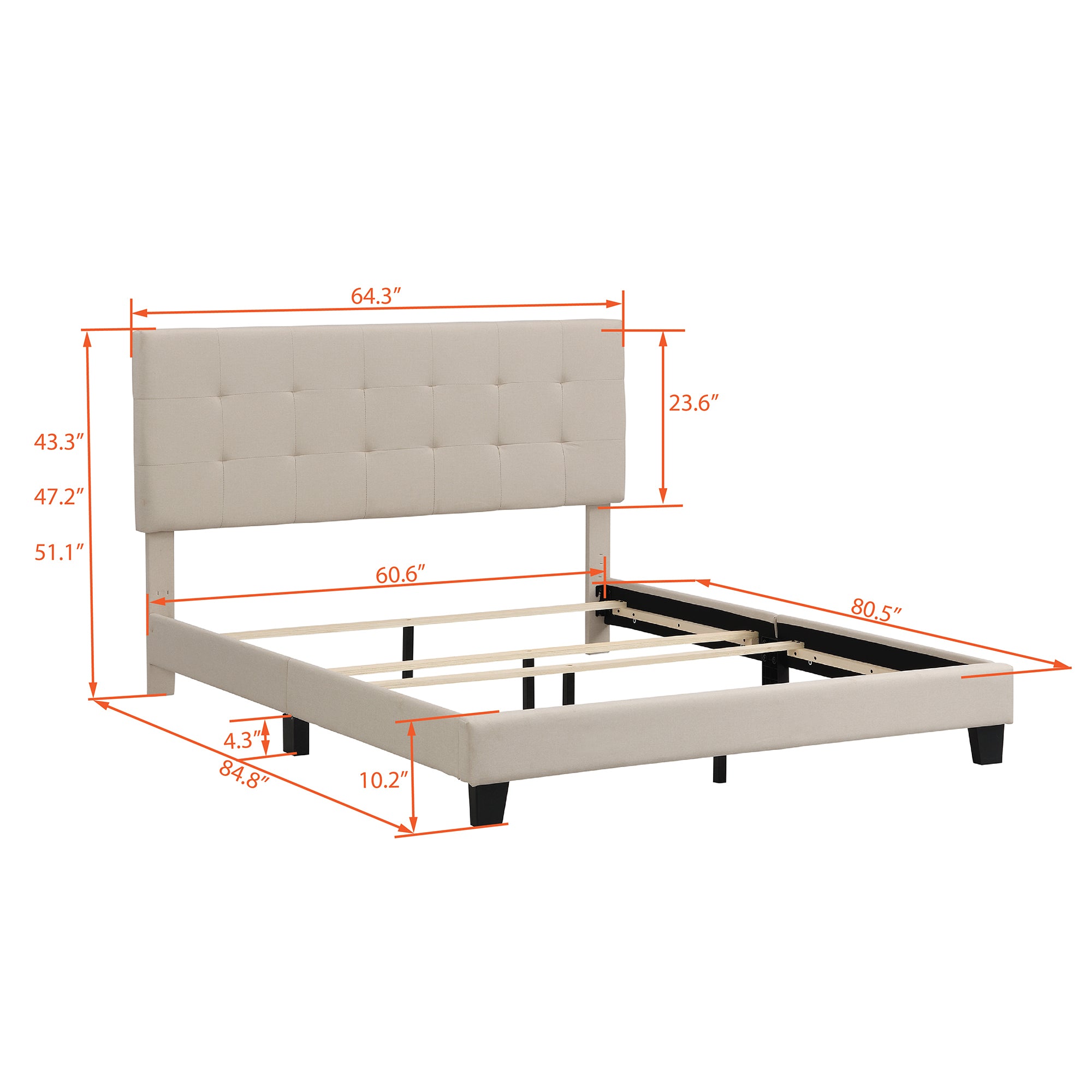 Upholstered Platform Bed with Tufted Headboard, Box Spring Needed, Beige Linen Fabric, Queen Size - Atlantic Fine Furniture Melbourne FL