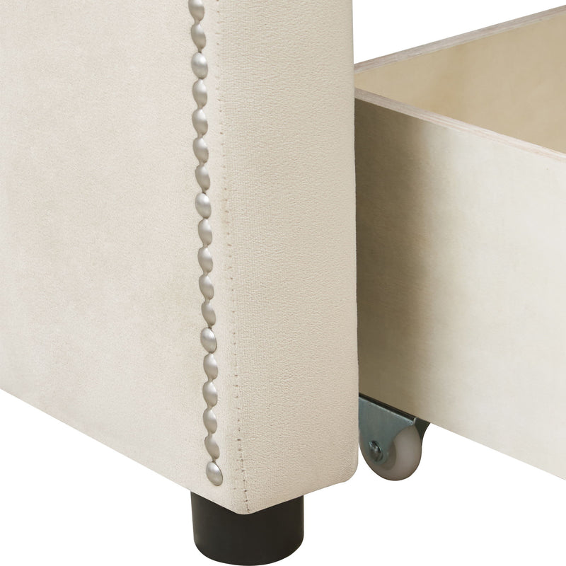 Upholstered Daybed With Drawers, Slat Support