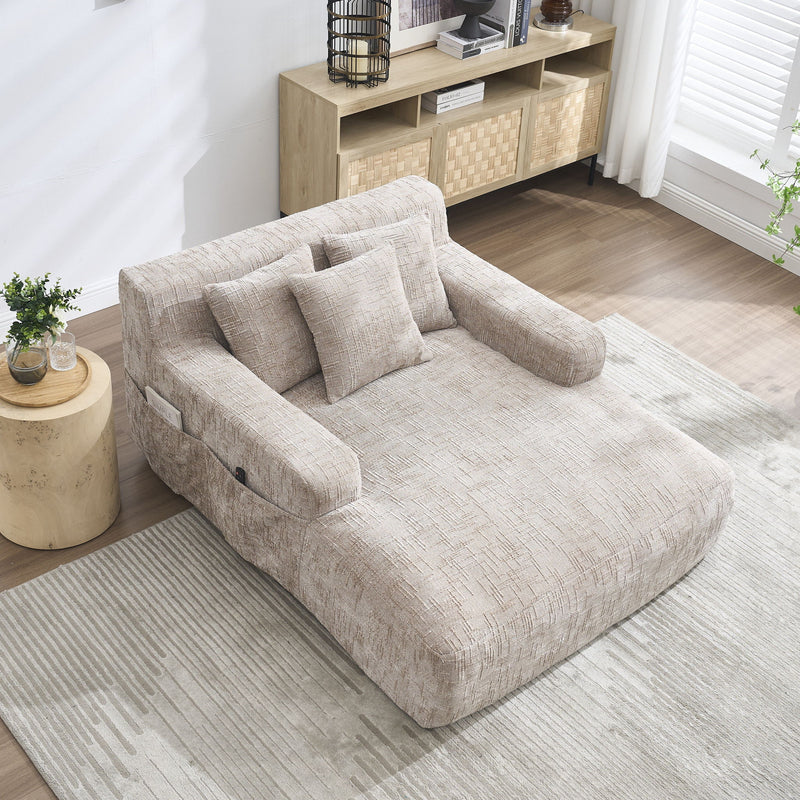 Chenille Interior Lazy Sofa Chaise Longue Armchair With 3 Pillows And Armrests