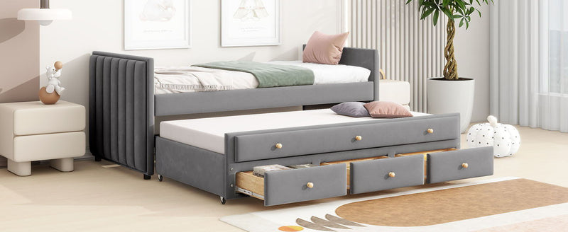 Upholstered Daybed With Trundle And Drawers