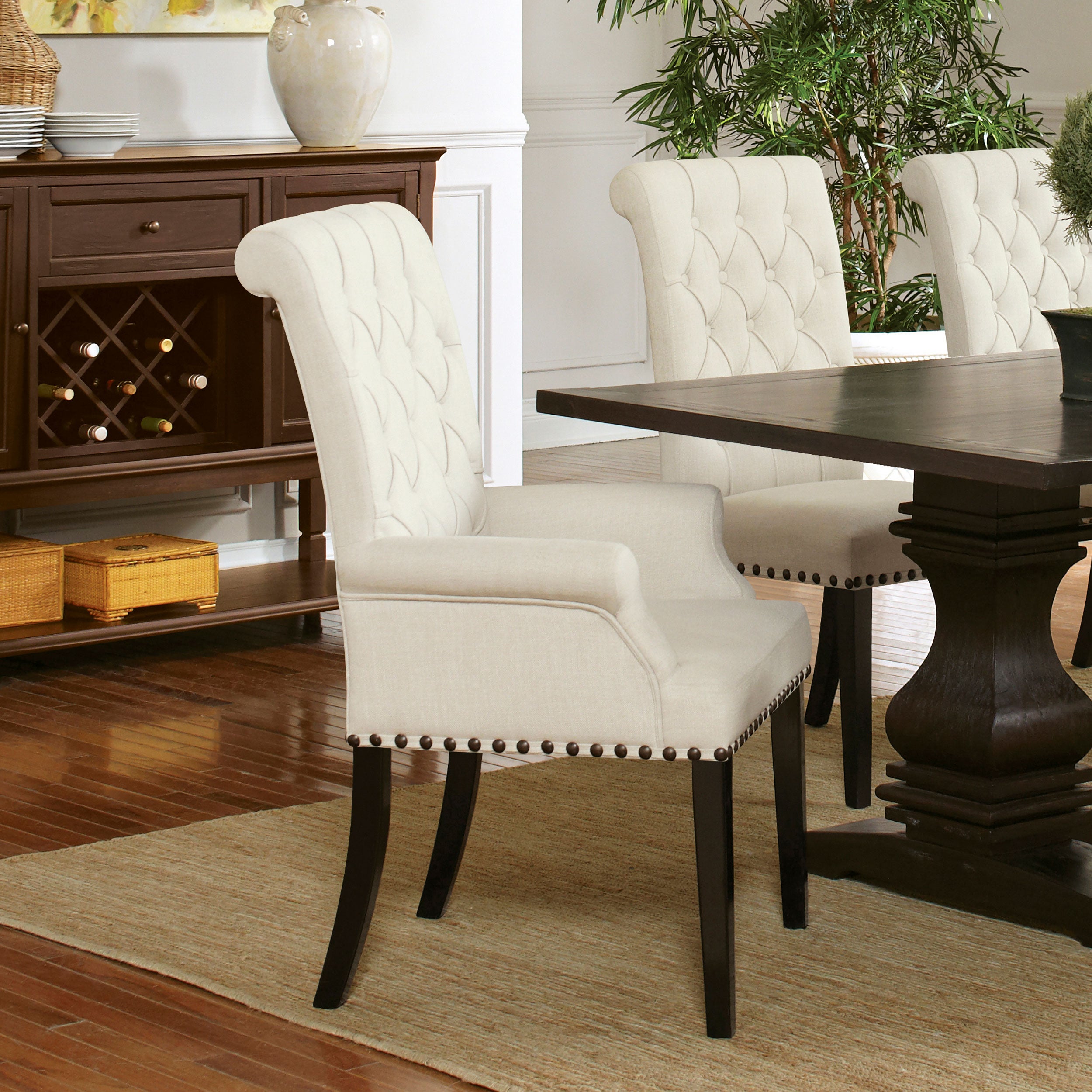 Alana Fabric Upholstered Dining Arm Chair Beige — view 2