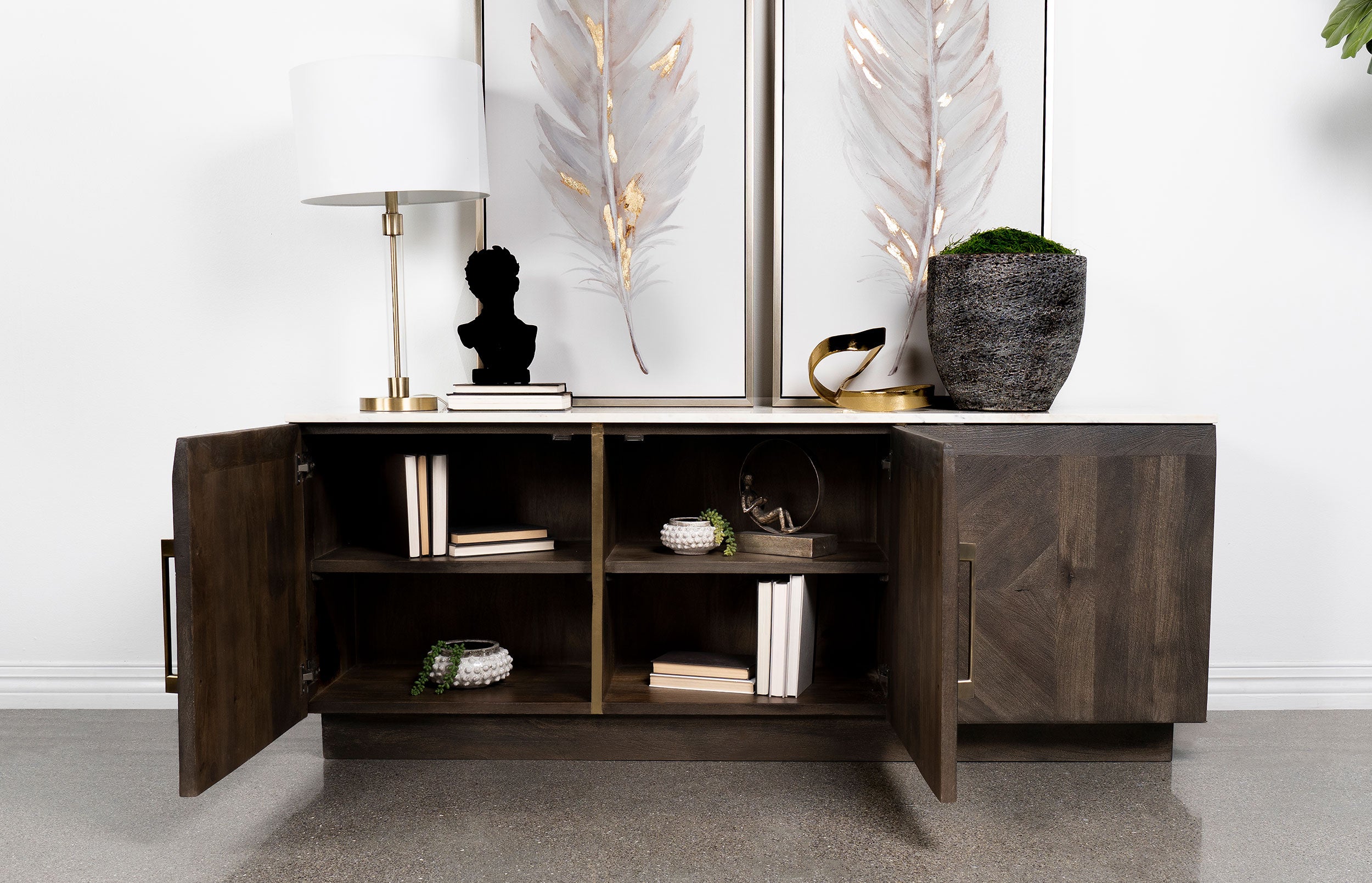 Dennis 3-door Marble Top Sideboard Buffet Tobacco Grey — view 3