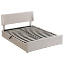 Queen Size Sleigh Bed with Side-Tilt Hydraulic Storage System, Linen Upholstery, Beige