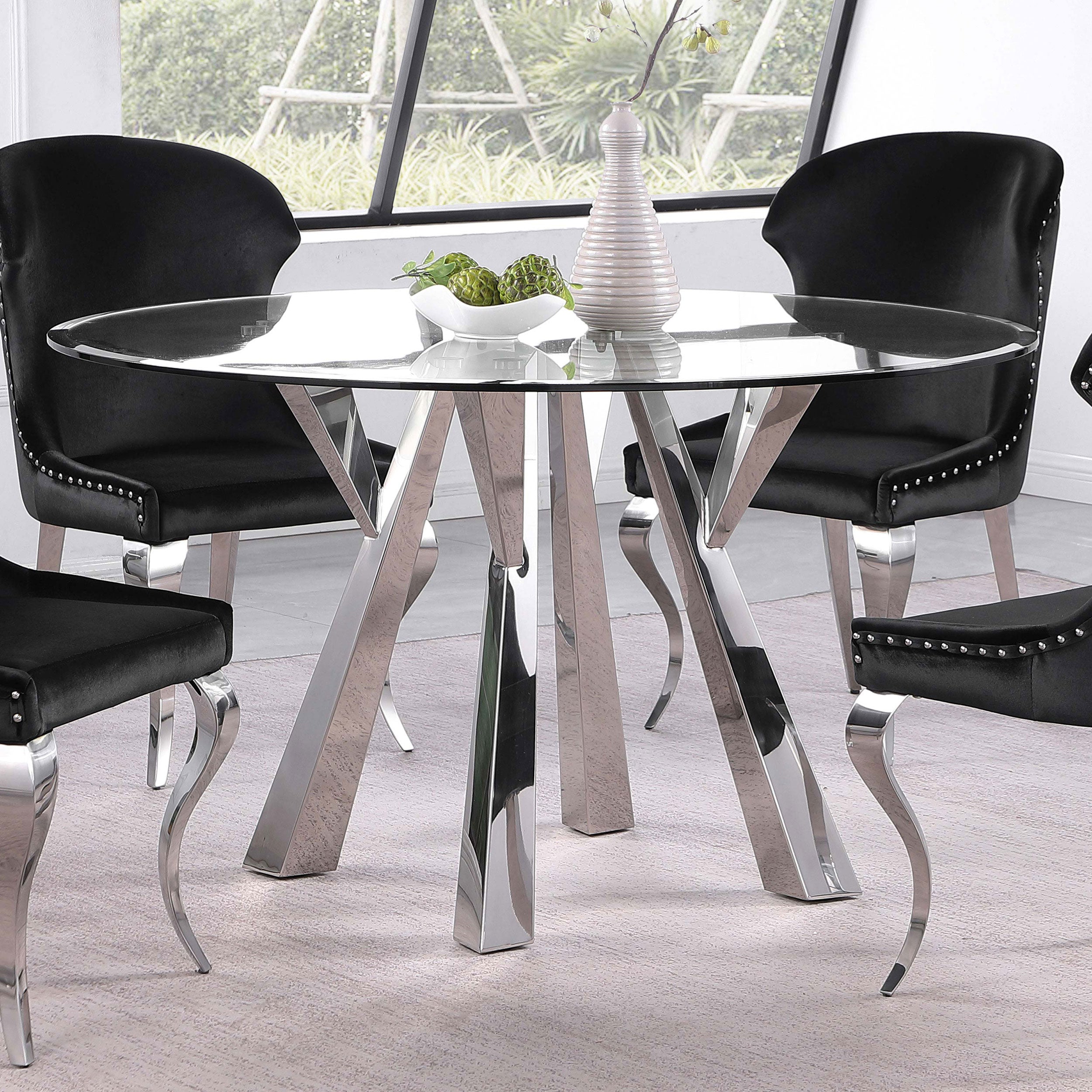 Alaia Round 51-inch Clear Glass Top Dining Table Chrome — view 2