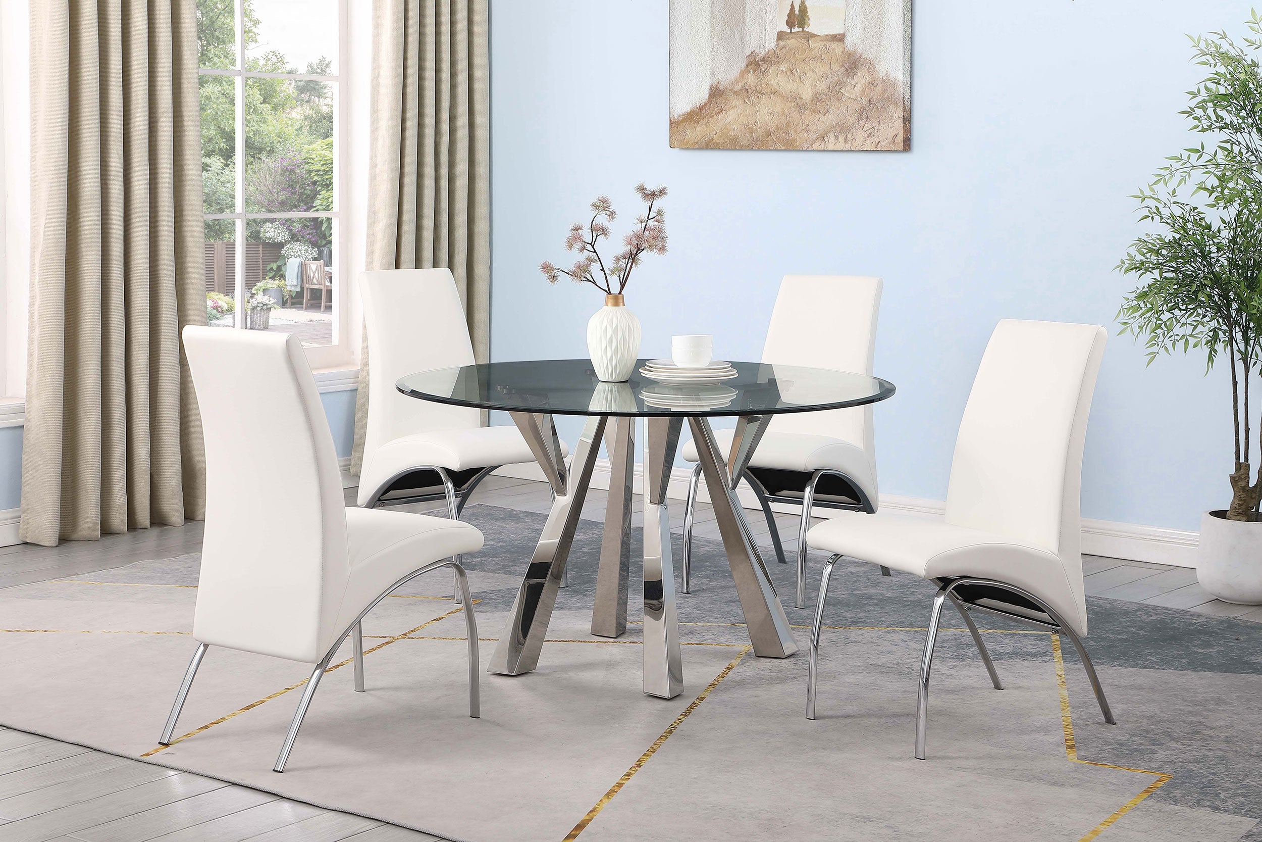 Alaia Round 51-inch Clear Glass Top Dining Table Chrome — view 7