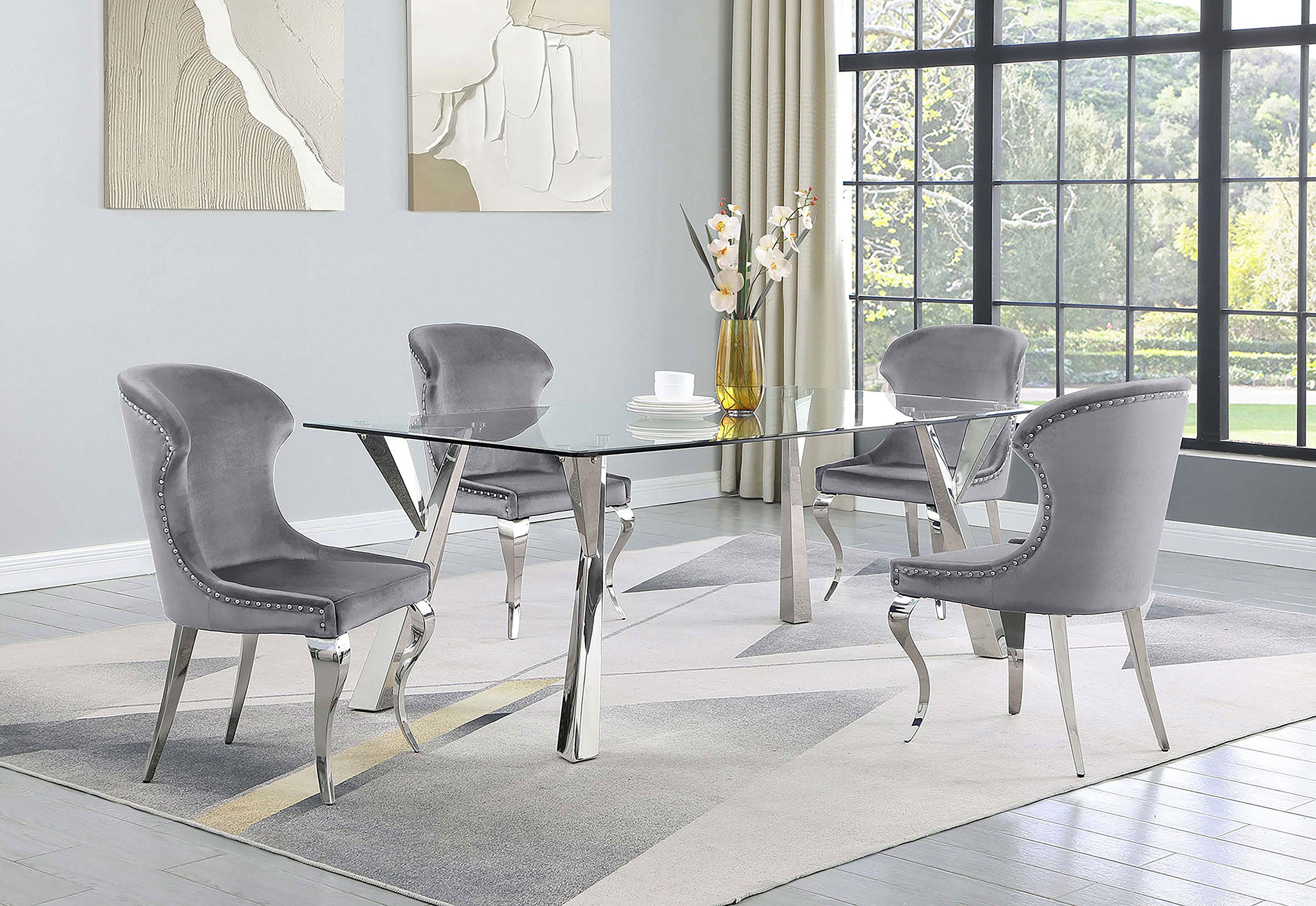Alaia Rectangular 79-inch Glass Top Dining Table Chrome — view 7