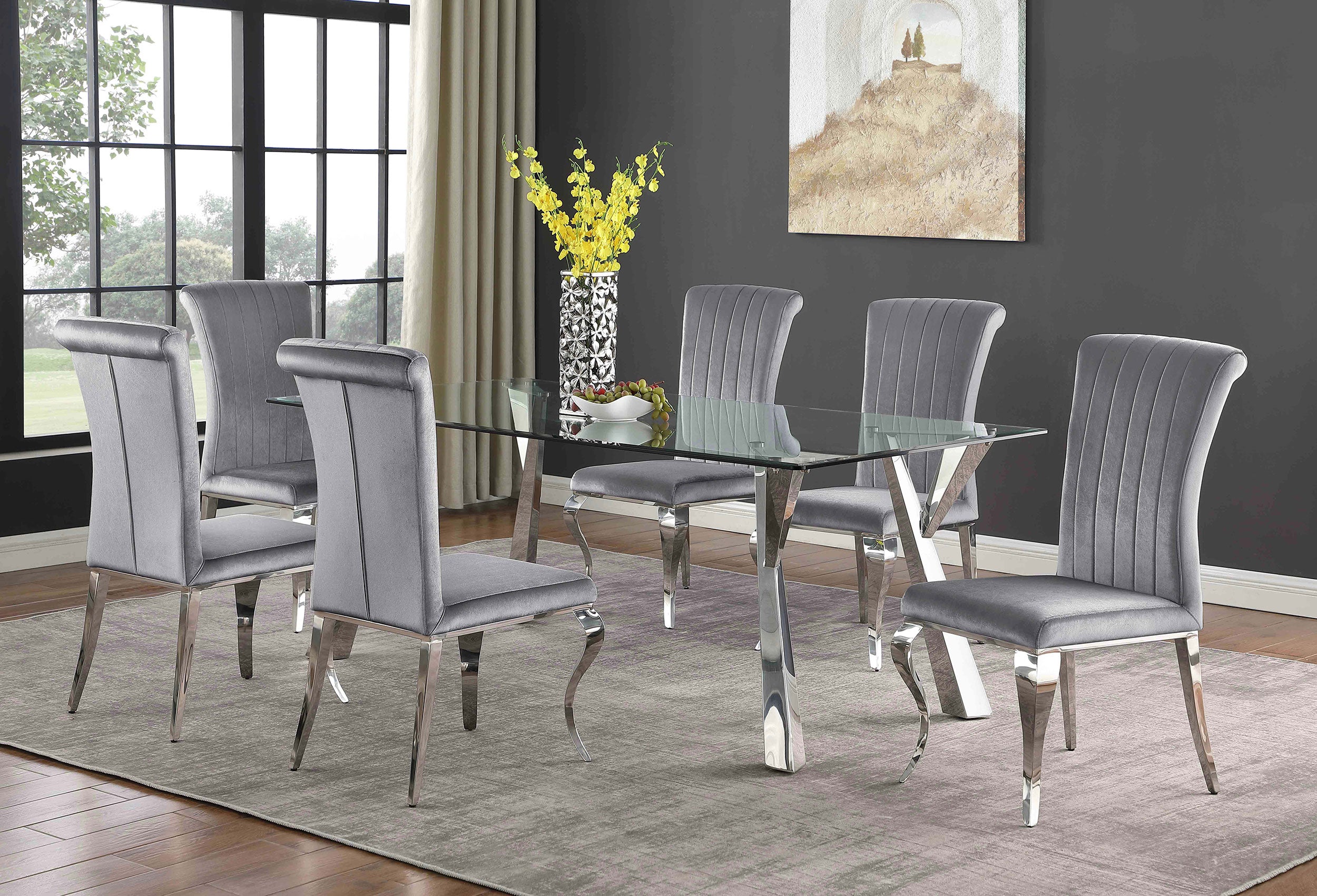 Alaia Rectangular 79-inch Glass Top Dining Table Chrome — view 8