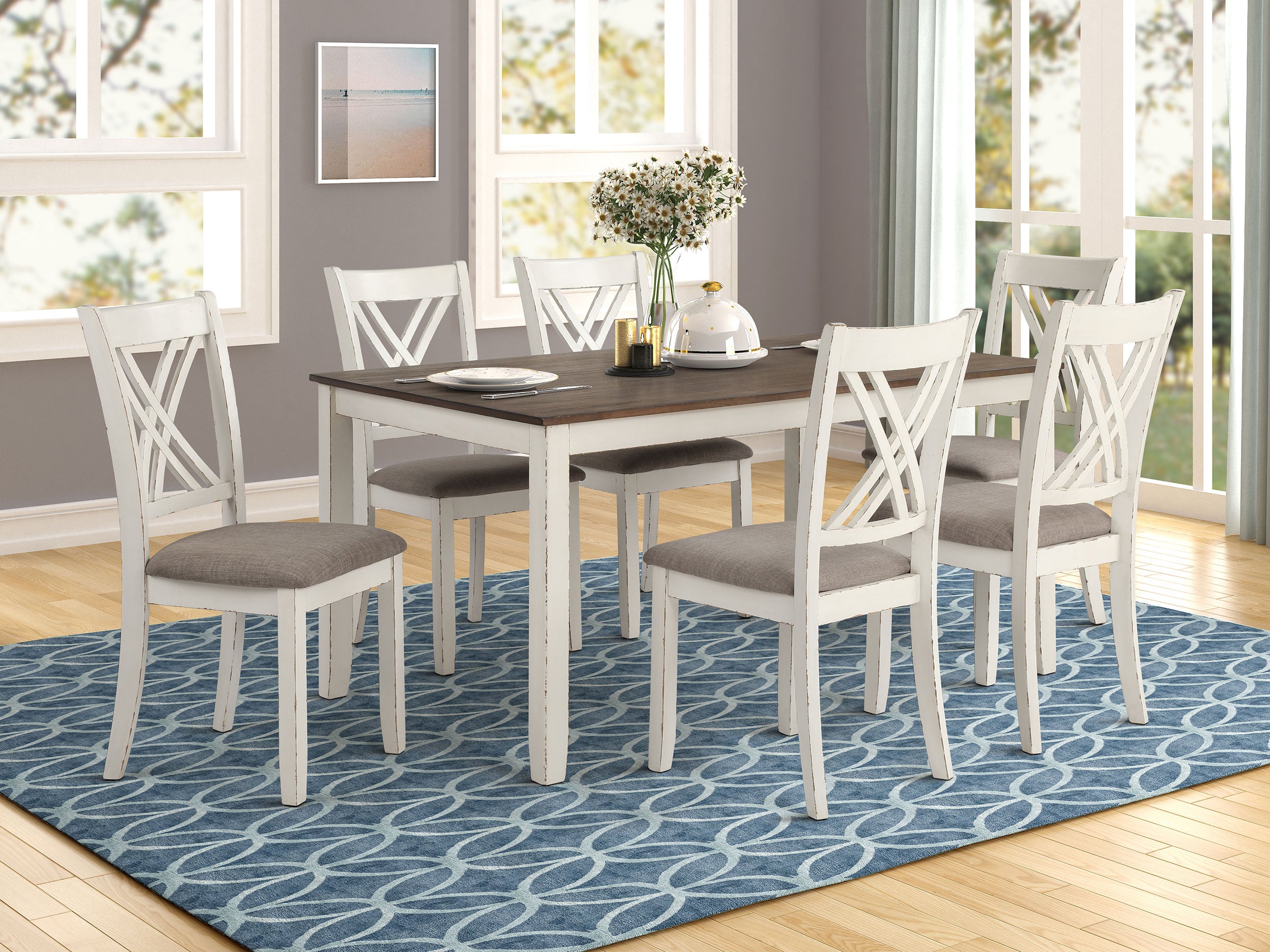 Fortress 7-piece Rectangular Dining Set Vintage Vanilla — view 1