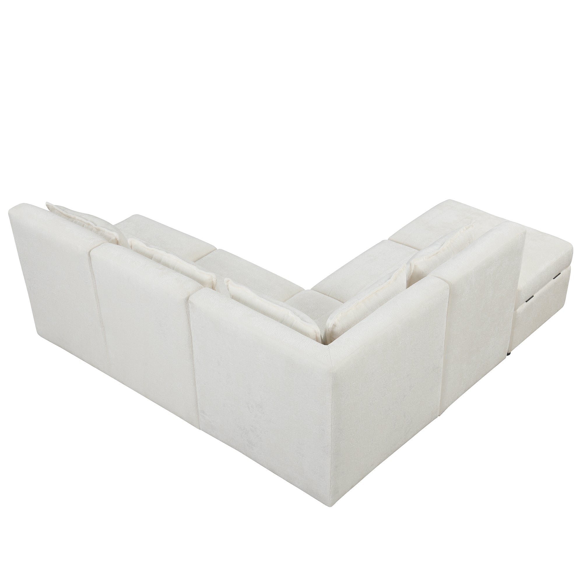 Free-Combined Sectional Sofa 5-seater Modular Couches with Storage Ottoman, 5 Pillows for Living Room, Bedroom, Office, Cream