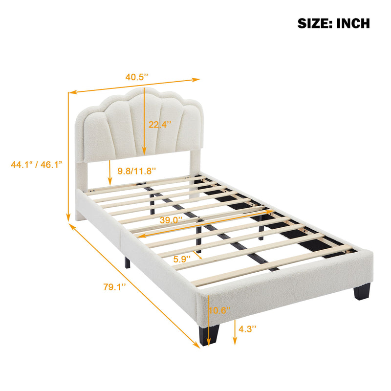 Upholstered Elegant Flowers Headboard With LED Light Strip, Platform Bed With Slats Support
