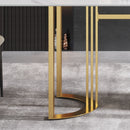 70.87" Modern Artificial Stone White Straight Edge Golden Metal Leg Dining Table, Can Accommodate 6-8 People - White / Gold