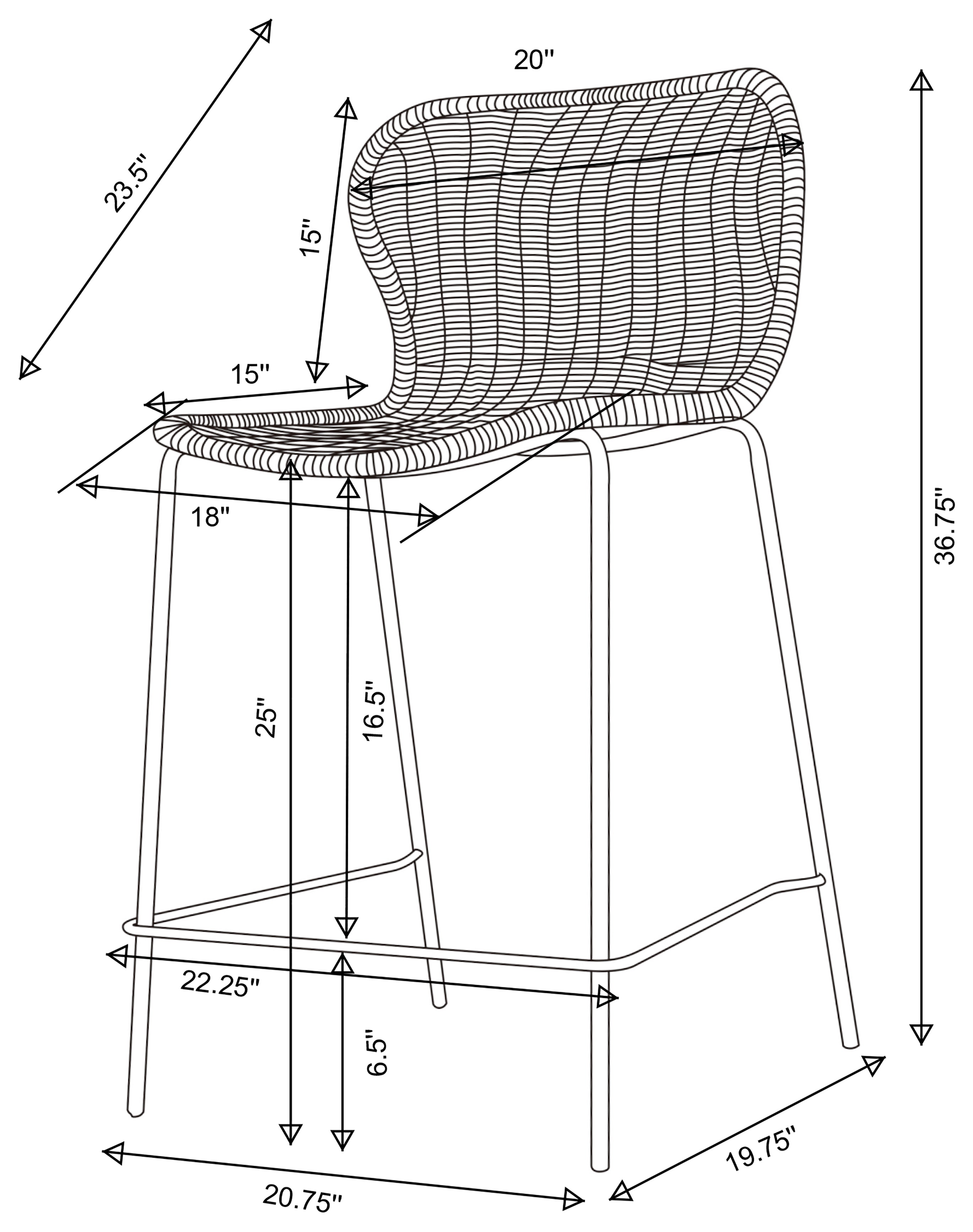 Mckinley Faux Rattan Metal Counter Chair Brown (Set of 2) — view 12