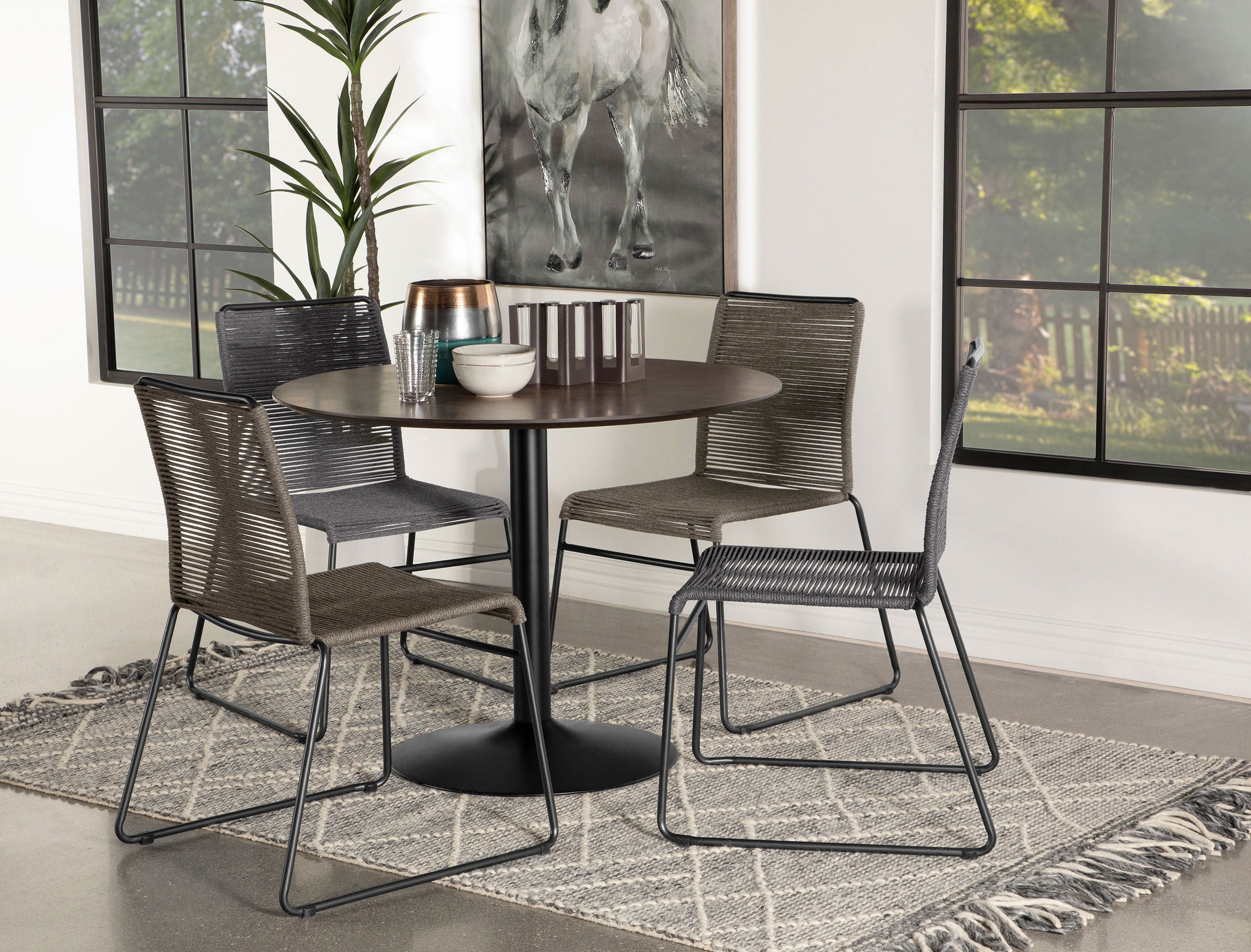 Jerome Woven Rope Stackable Side Chair Charcoal (Set of 2) — view 14