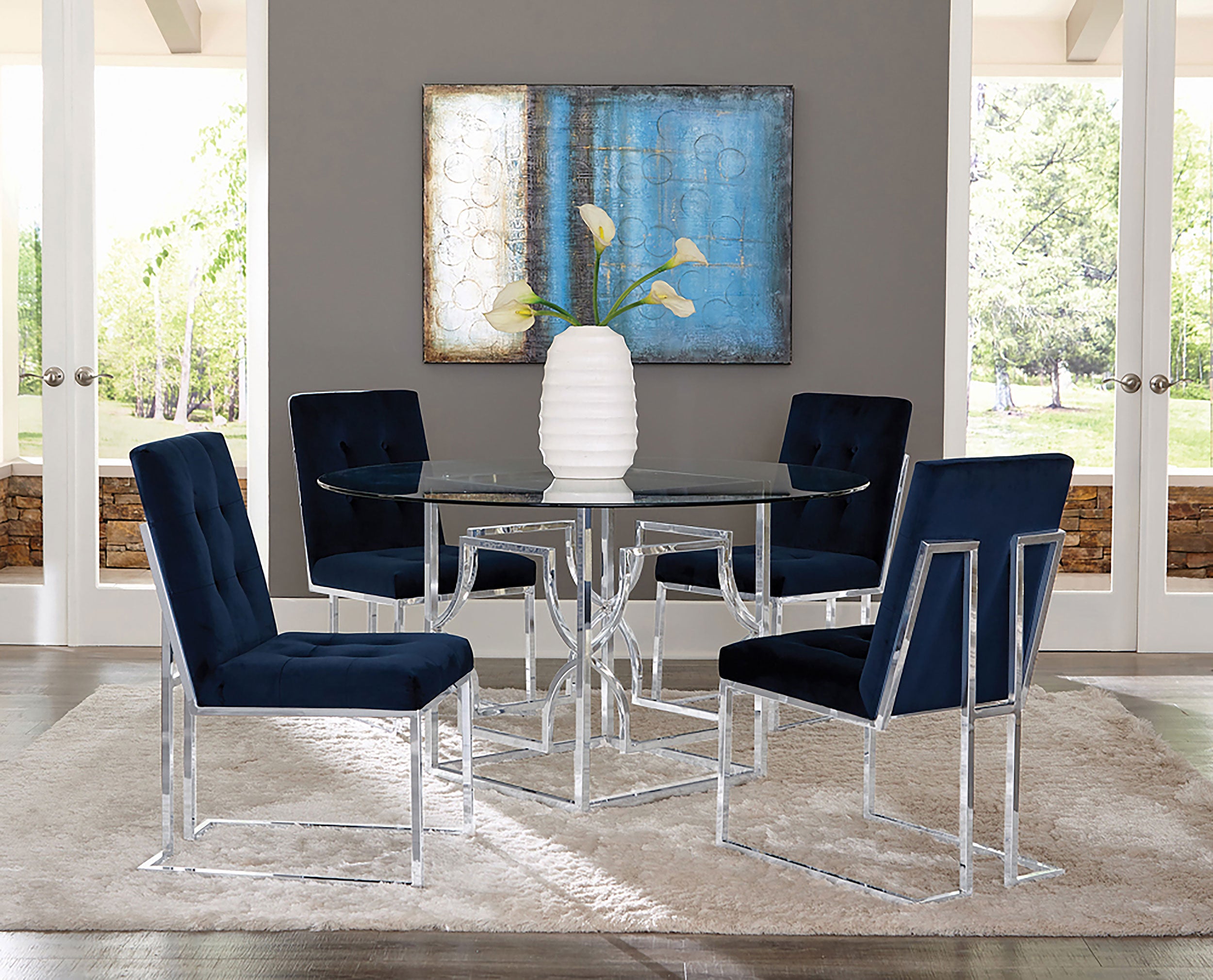 Cisco Velvet Upholstered Dining Side Chair Chrome (Set of 2) — view 11
