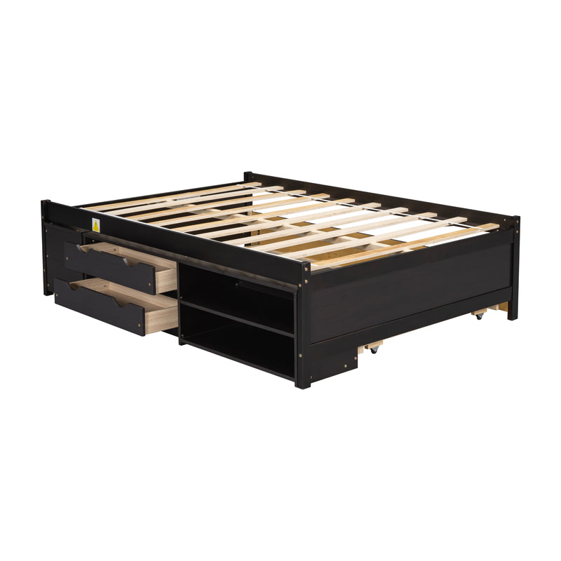 Versatile Full Bed with Trundle,Under bed Storage Box and Nightstand .Espresso