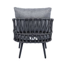 4 Piece Outdoor Patio Furniture Set, Metal Chairs With Woven Rope U Shaped Backrest