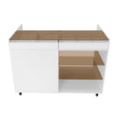Multi-Functional Storage Island Movable Storage Cabinet Island Vanity Dresser With 3 Side Storage Drawer, A Reversible Top Storage Space And 2 Glass Display Shelves - White