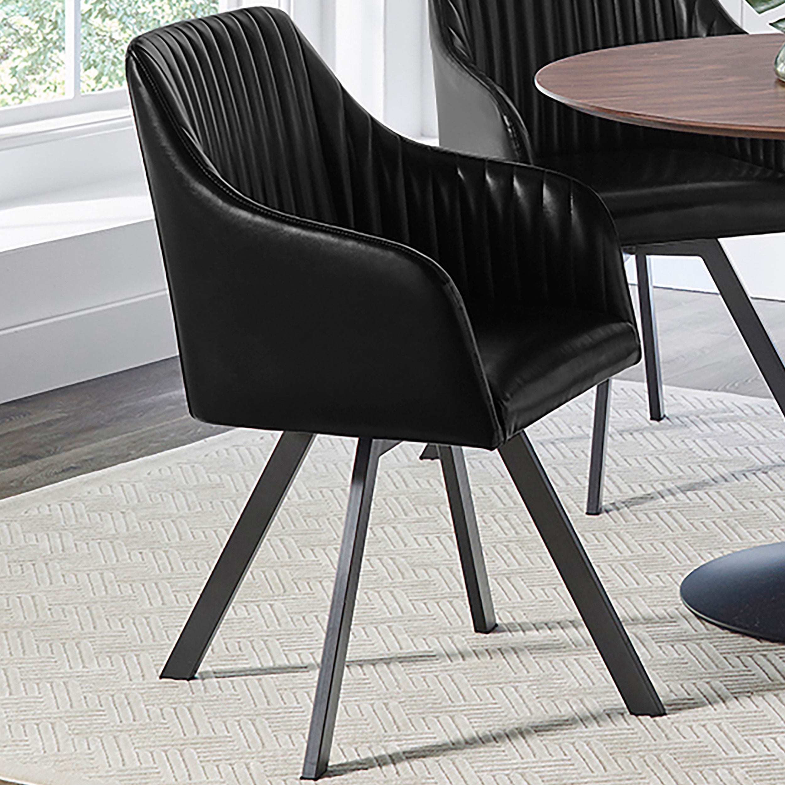 Arika Leatherette Upholstered Swivel Dining Arm Chair Black — view 2