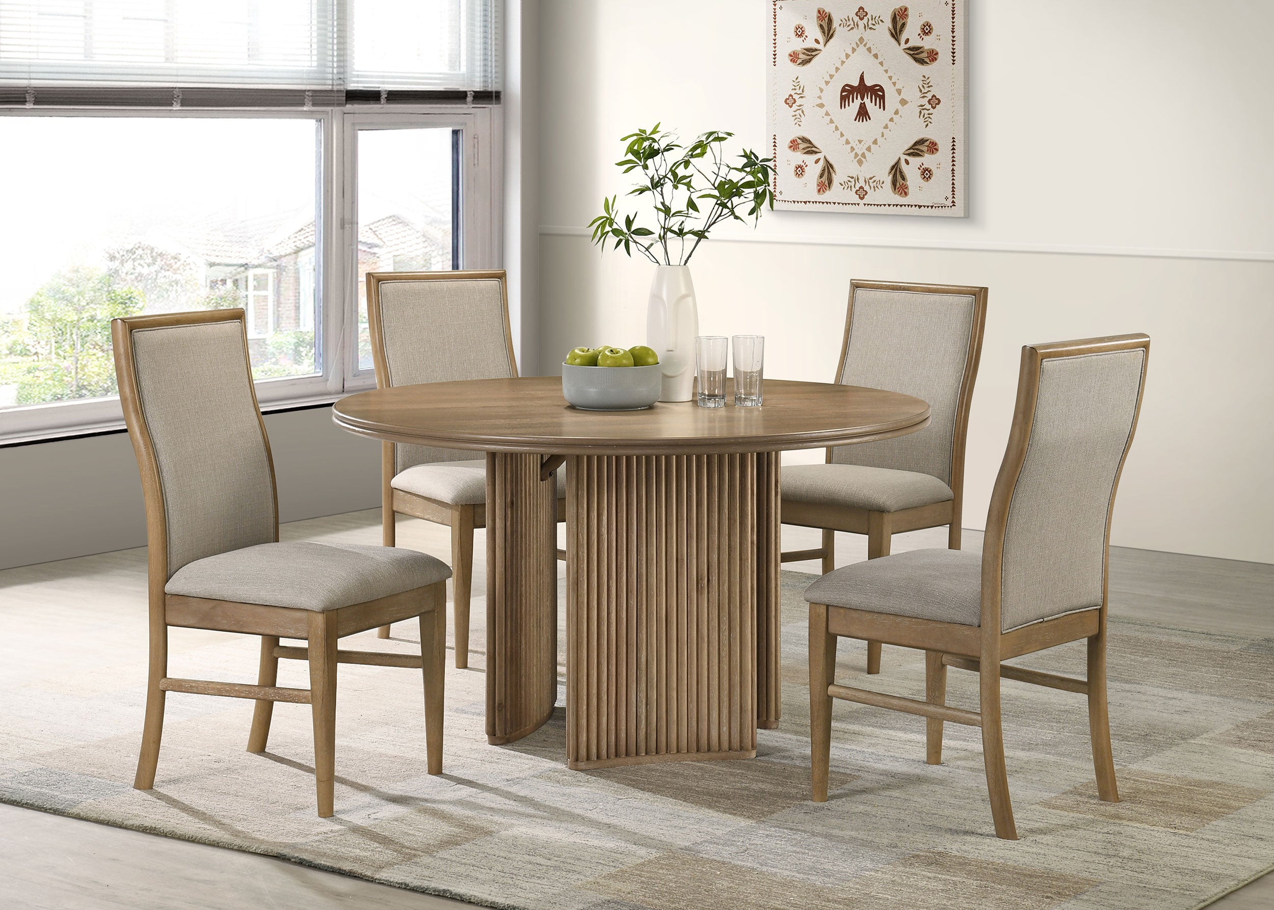 Adina 53-inch Round Wood Dining Table Distressed Light Brown — view 9