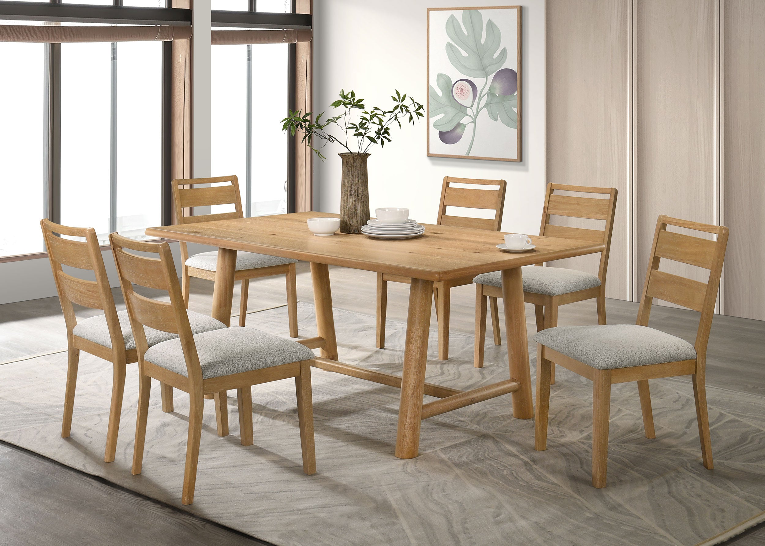 Duncan 7-piece Rectangular Wood Dining Table Set Washed Oak — view 1