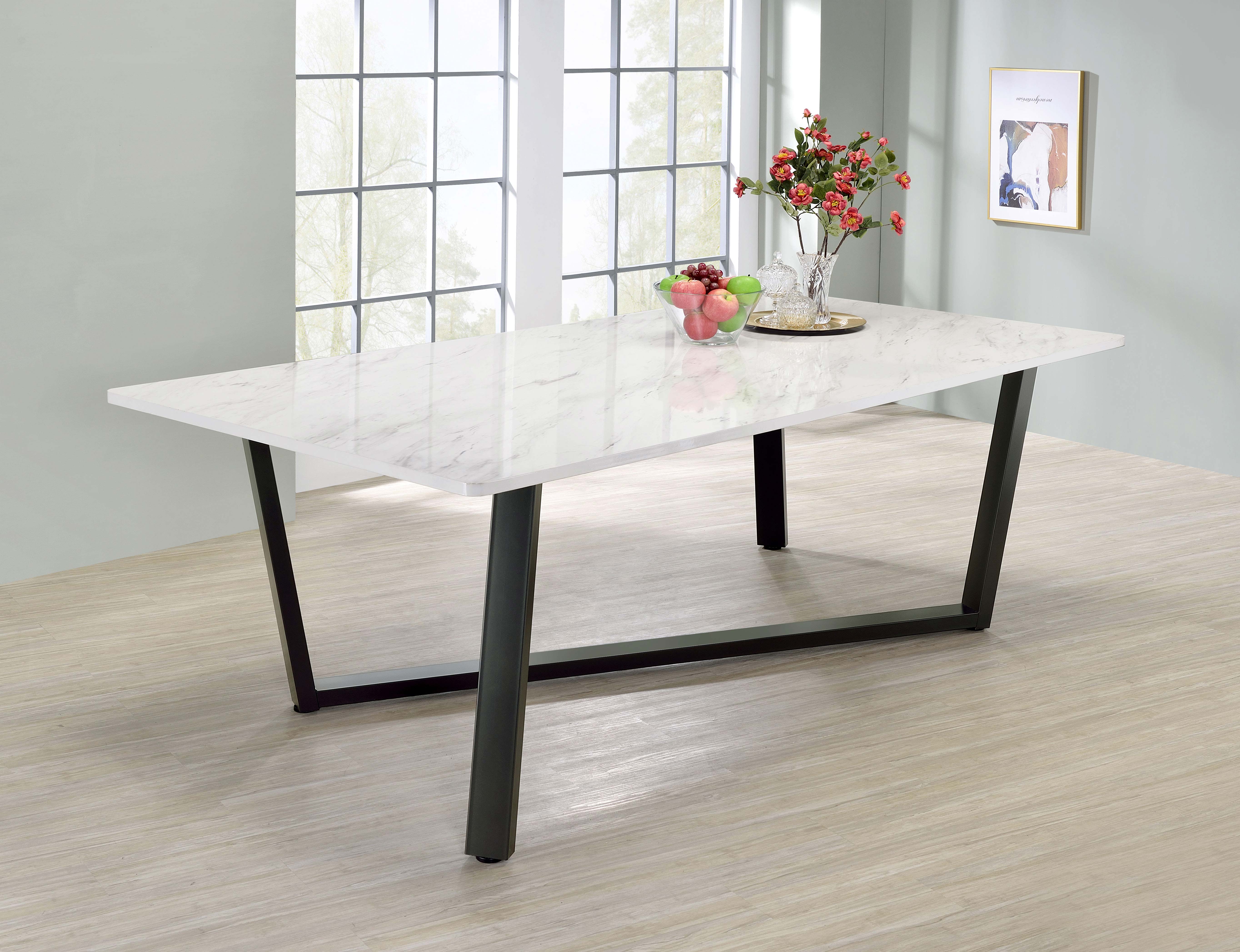 Mayer Rectangular 87-inch Faux Marble Dining Table White — view 2