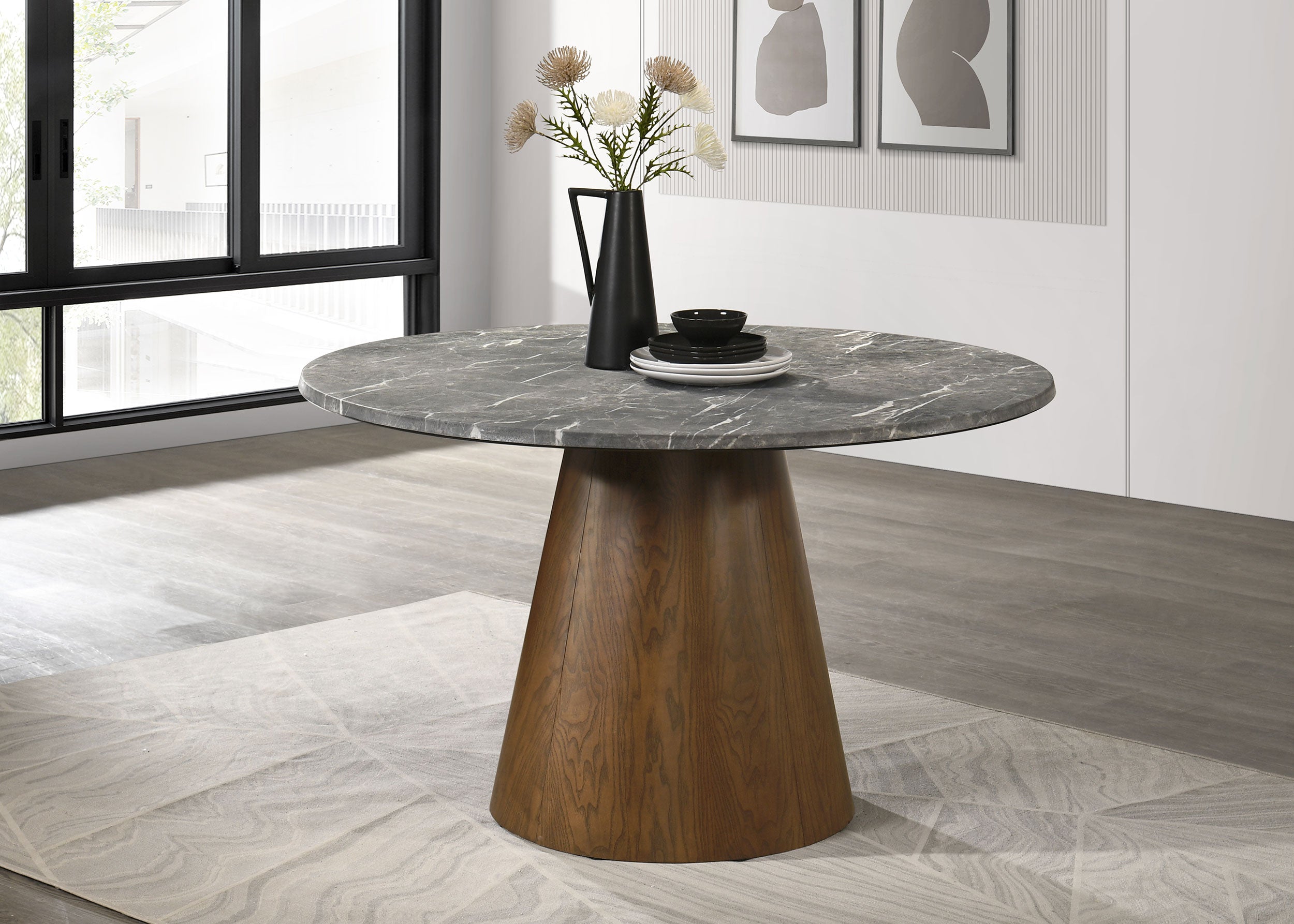 Franklin 50-inch Round Dining Table Grey and Dark Oak — view 2