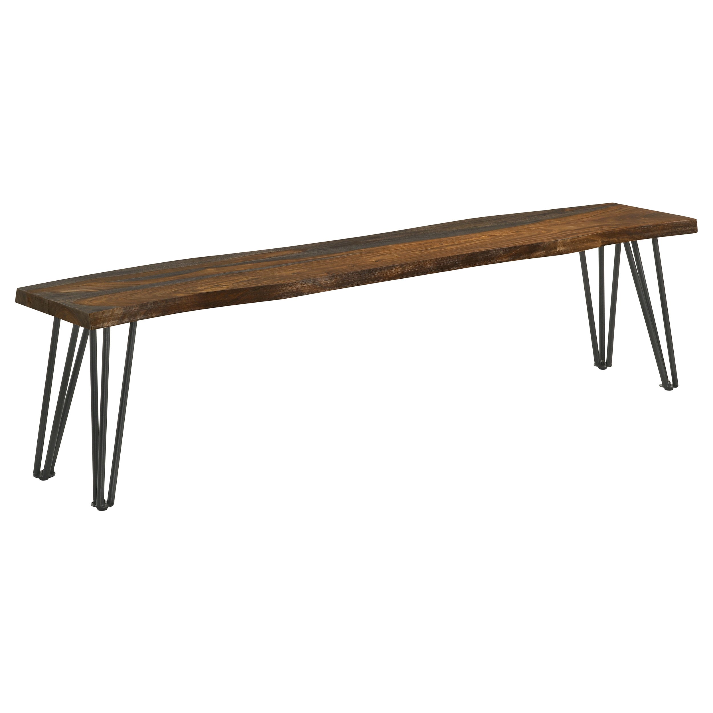 Neve Live Edge Wood Dining Bench Hairpin Legs Grey Sheesham — view 1