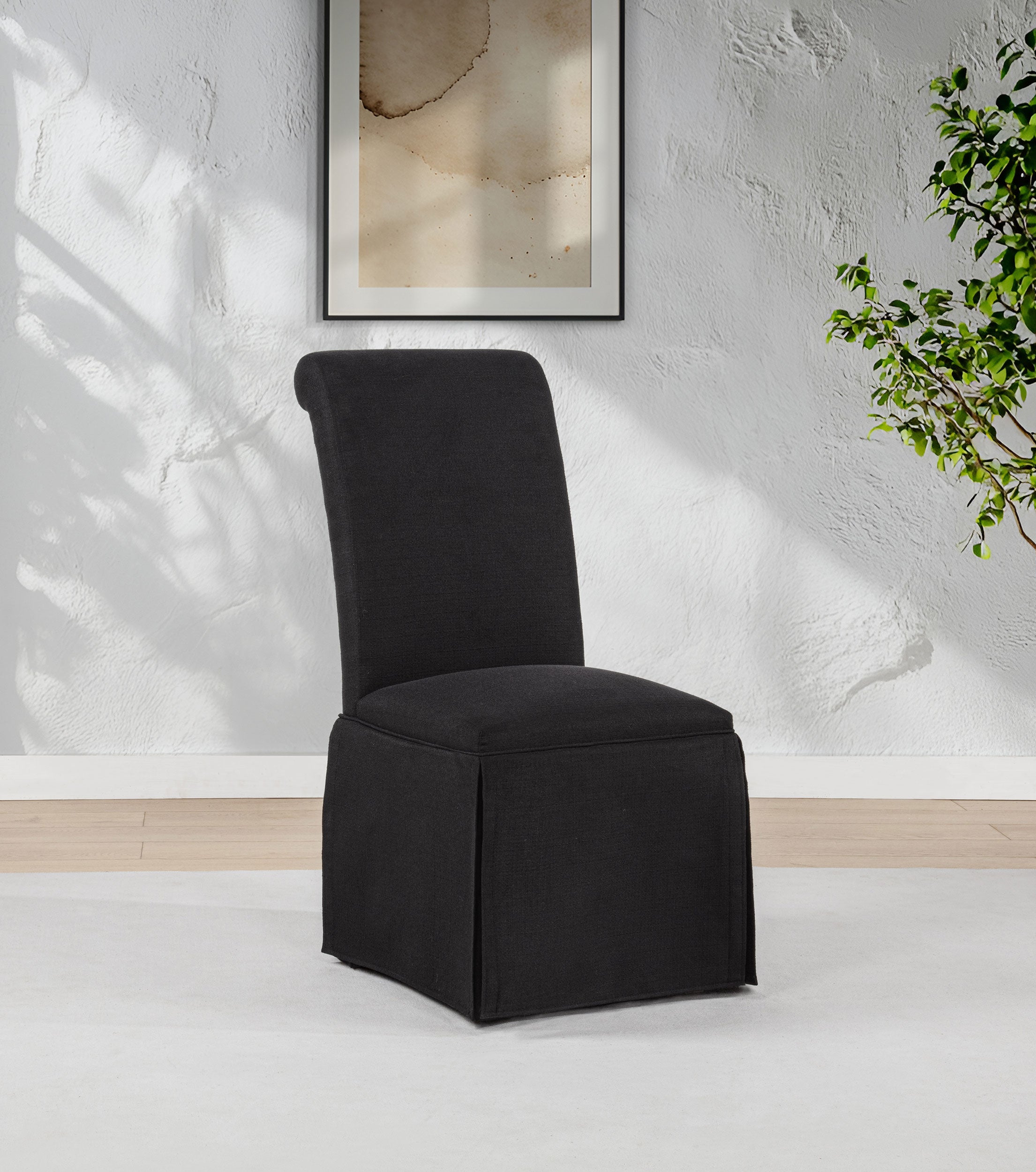 Shawna Upholstered Skirted Side Chair Black (Set of 2) — view 2