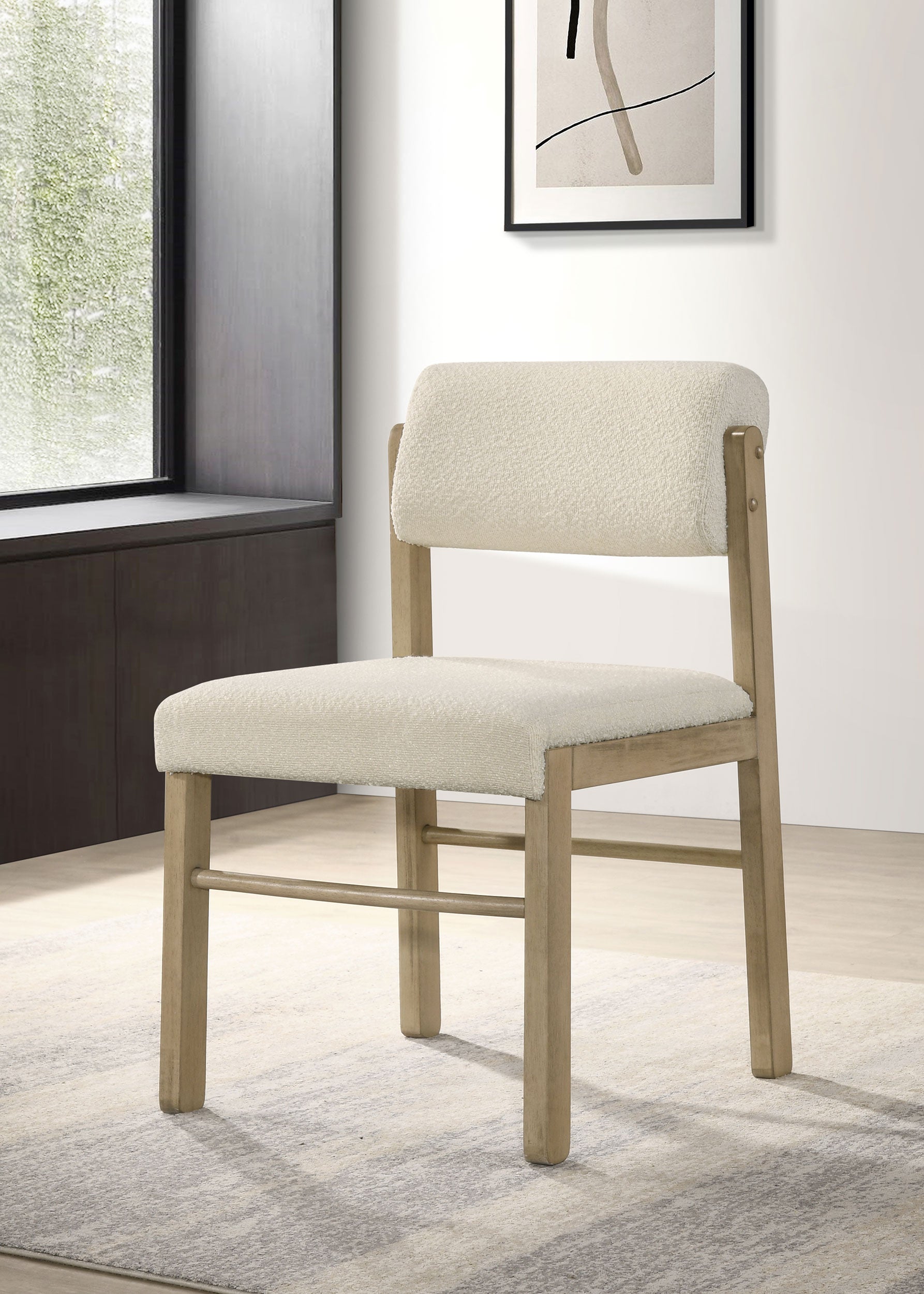 Kehoe Upholstered Dining Side Chair Cream and Natural Oak (Set of 2) — view 2
